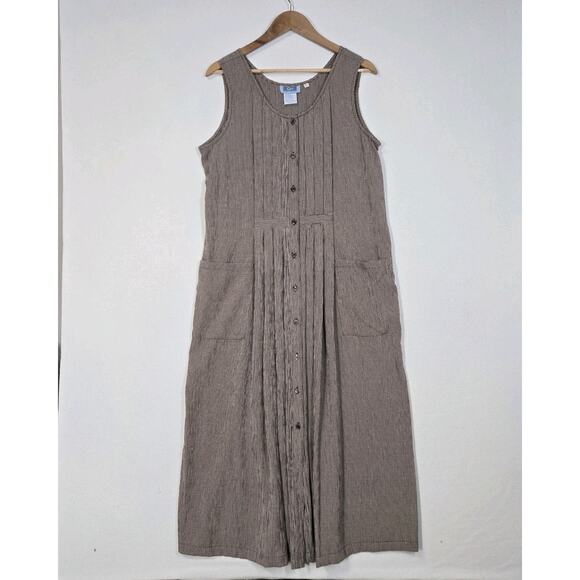 Vintage 90s Gingham Prairie Maxi Dress QPS M Brown Button Front Teacher Core - Picture 14 of 14